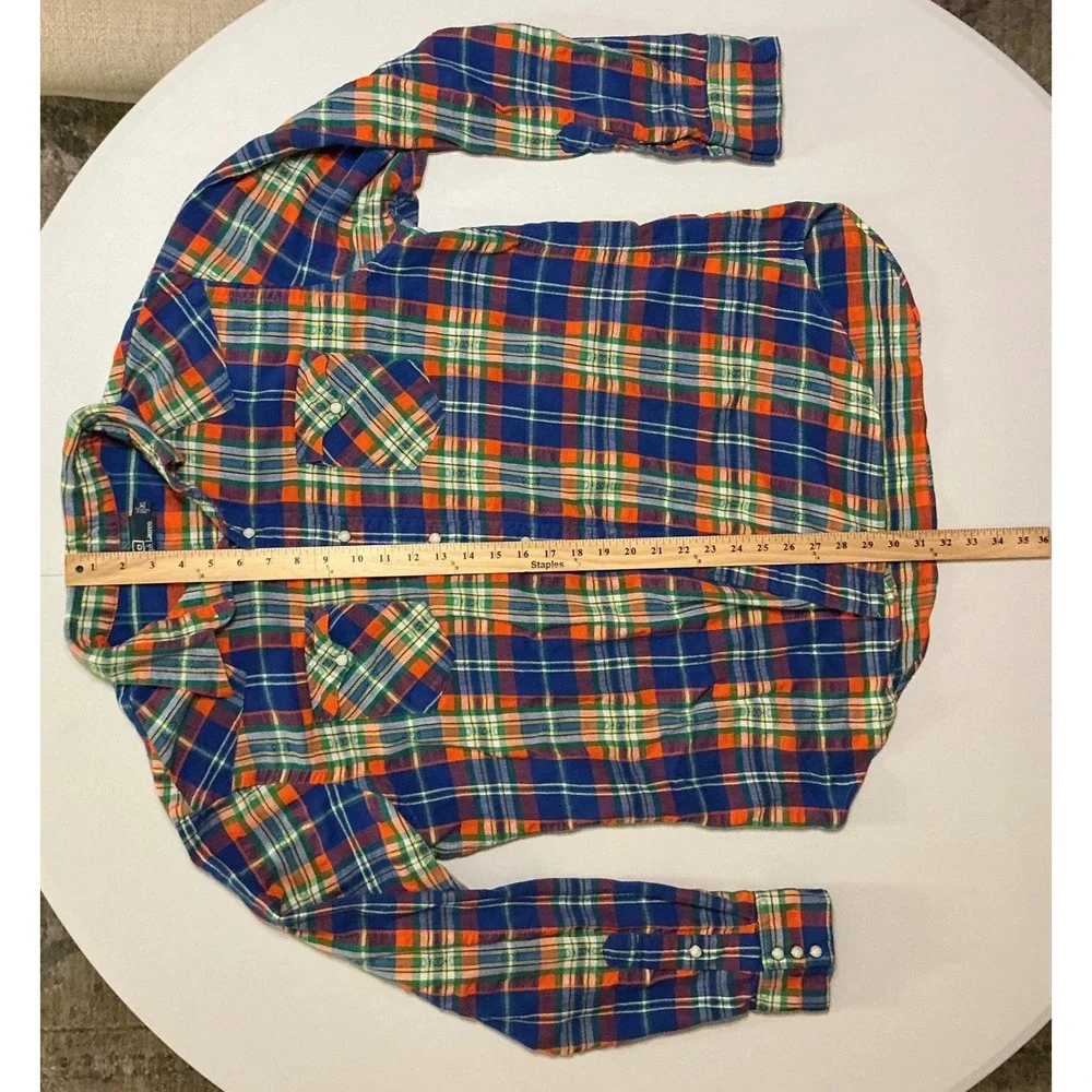 VTG Y2K Polo‎ Ralph Lauren Men XL Plaid Flannel Pearl Snap Longsleeve Multicolor